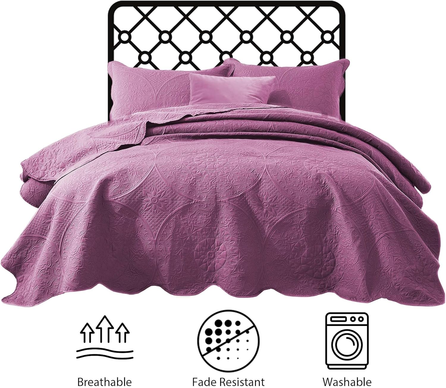 IR Imperial Rooms Twin Quilt Bedding Set Size (68” x 86”) + 1 Pillow Shams (20” x 26” + 2”) - 2 Pcs All Season Lightweight Reversible Microfiber Coverlet Floral Embossed Quilt Bedspread (Burgundy)