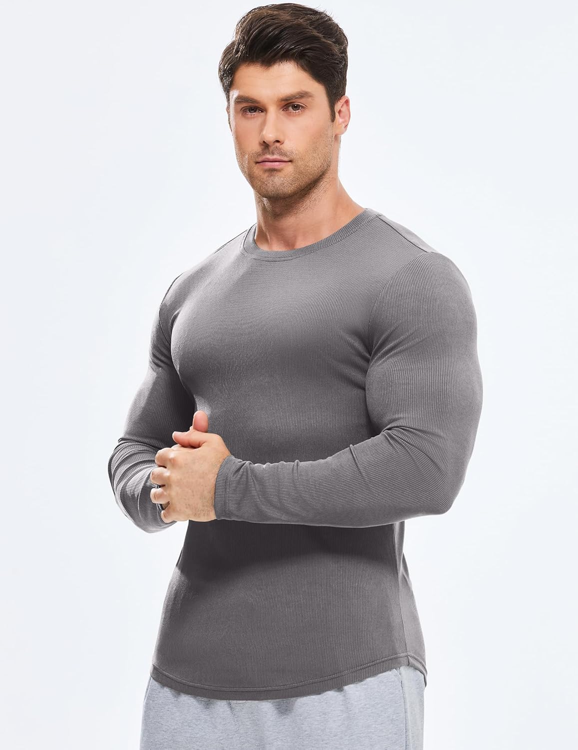 🔥10-Pack For Only $26.78🔥JMIERR Mens Long Sleeve Muscle T Shirts Casual Crewneck Longline Ribbed Tee Shirts