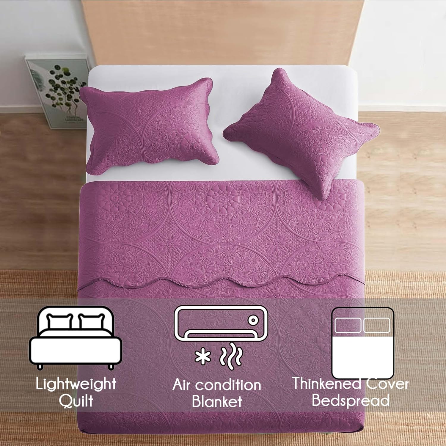 IR Imperial Rooms Twin Quilt Bedding Set Size (68” x 86”) + 1 Pillow Shams (20” x 26” + 2”) - 2 Pcs All Season Lightweight Reversible Microfiber Coverlet Floral Embossed Quilt Bedspread (Burgundy)