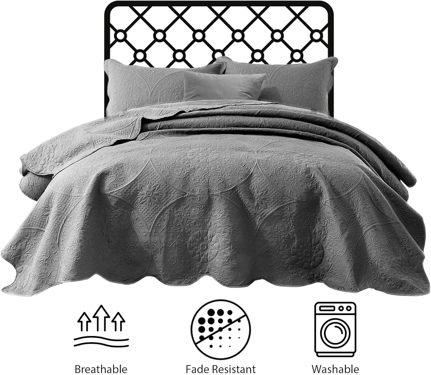 IR Imperial Rooms Twin Quilt Bedding Set Size (68” x 86”) + 1 Pillow Shams (20” x 26” + 2”) - 2 Pcs All Season Lightweight Reversible Microfiber Coverlet Floral Embossed Quilt Bedspread (Burgundy)