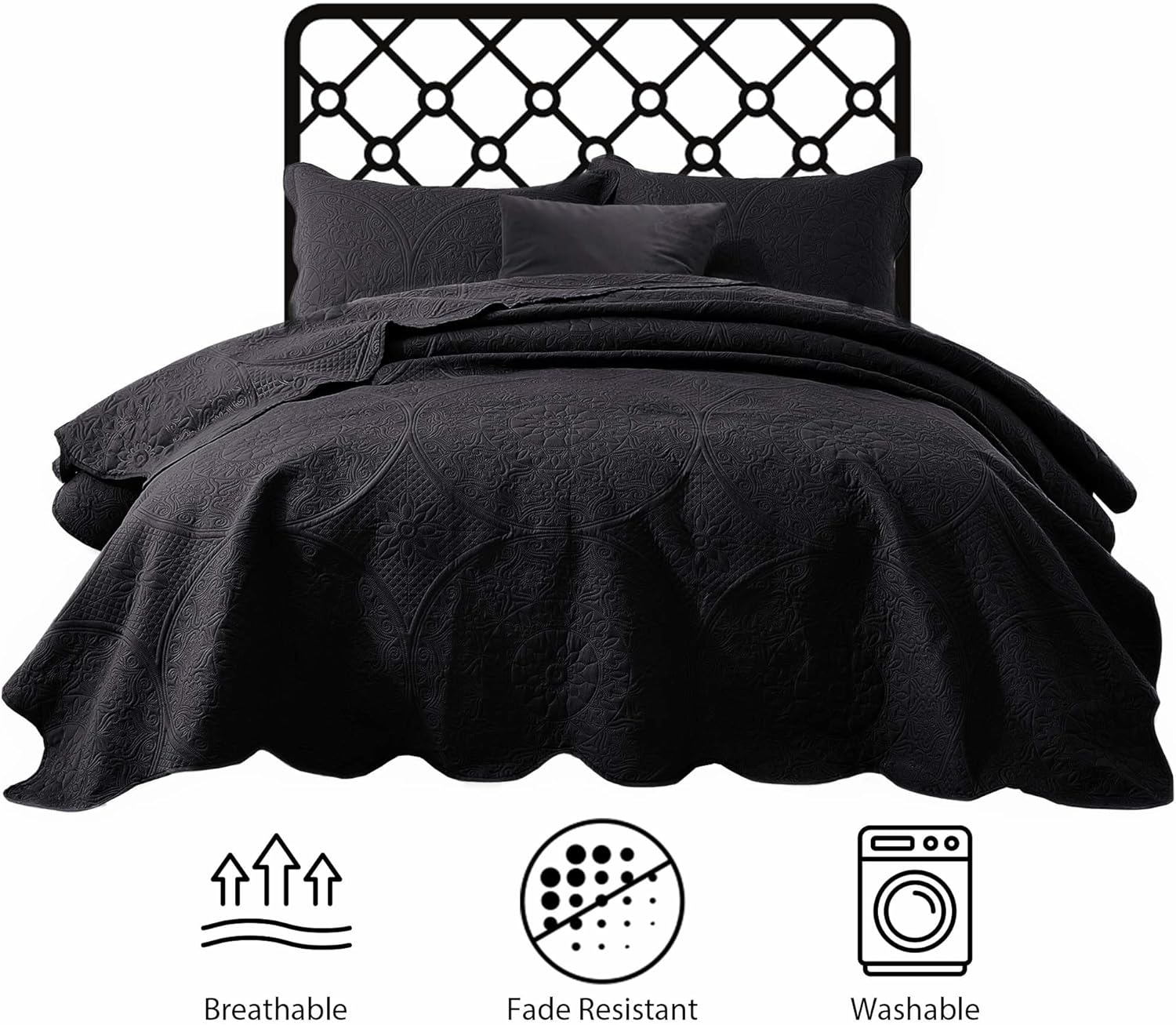 IR Imperial Rooms Twin Quilt Bedding Set Size (68” x 86”) + 1 Pillow Shams (20” x 26” + 2”) - 2 Pcs All Season Lightweight Reversible Microfiber Coverlet Floral Embossed Quilt Bedspread (Burgundy)