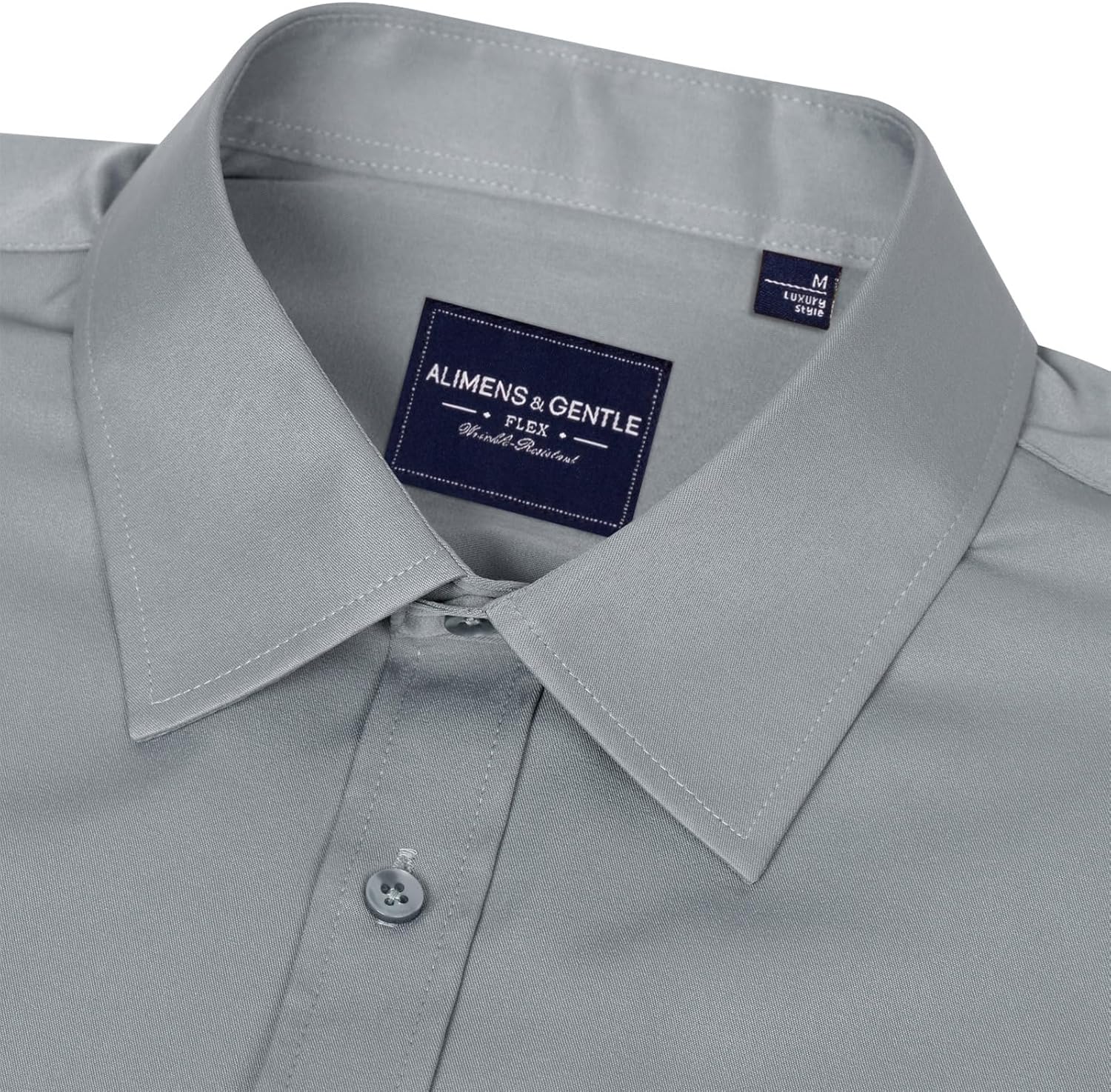 Alimens & Gentle Men's Dress Shirts Long Sleeve Wrinkle-Free Stretch Shirts Solid Formal Button Down Shirt with Pocket