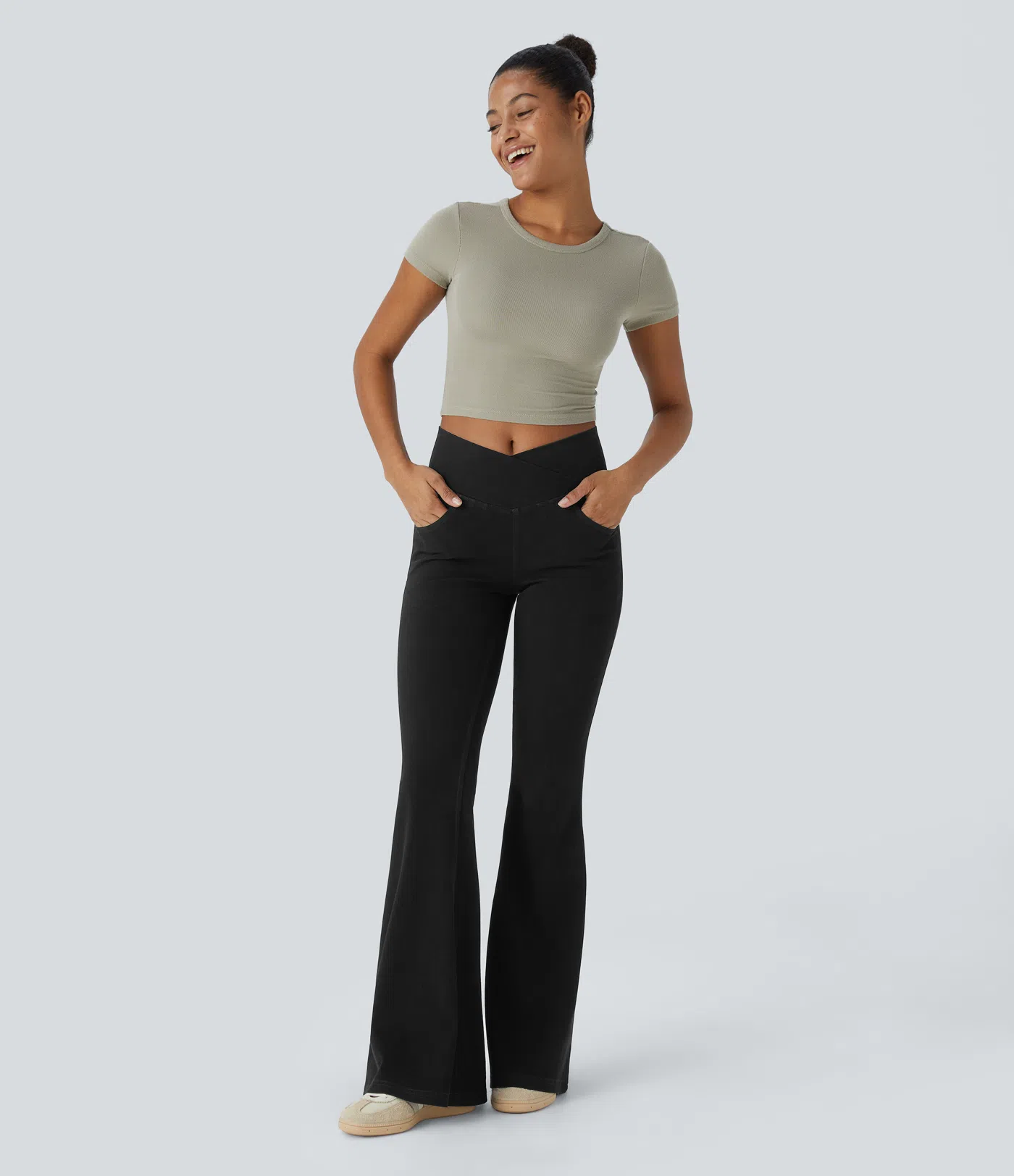 🔥8-PACK ONLY $25.98🔥Stretchy Denim High Waisted Crossover Flare Pants