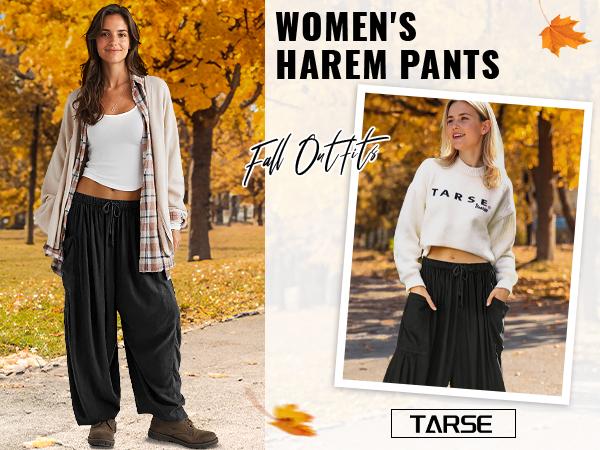 TARSE Womens Linen Wide Leg Pants Oversize Casual Loose Fit Beach Palazzo Harem Pants with Pockets Vacation summer fall outfits FallFreshness  Style