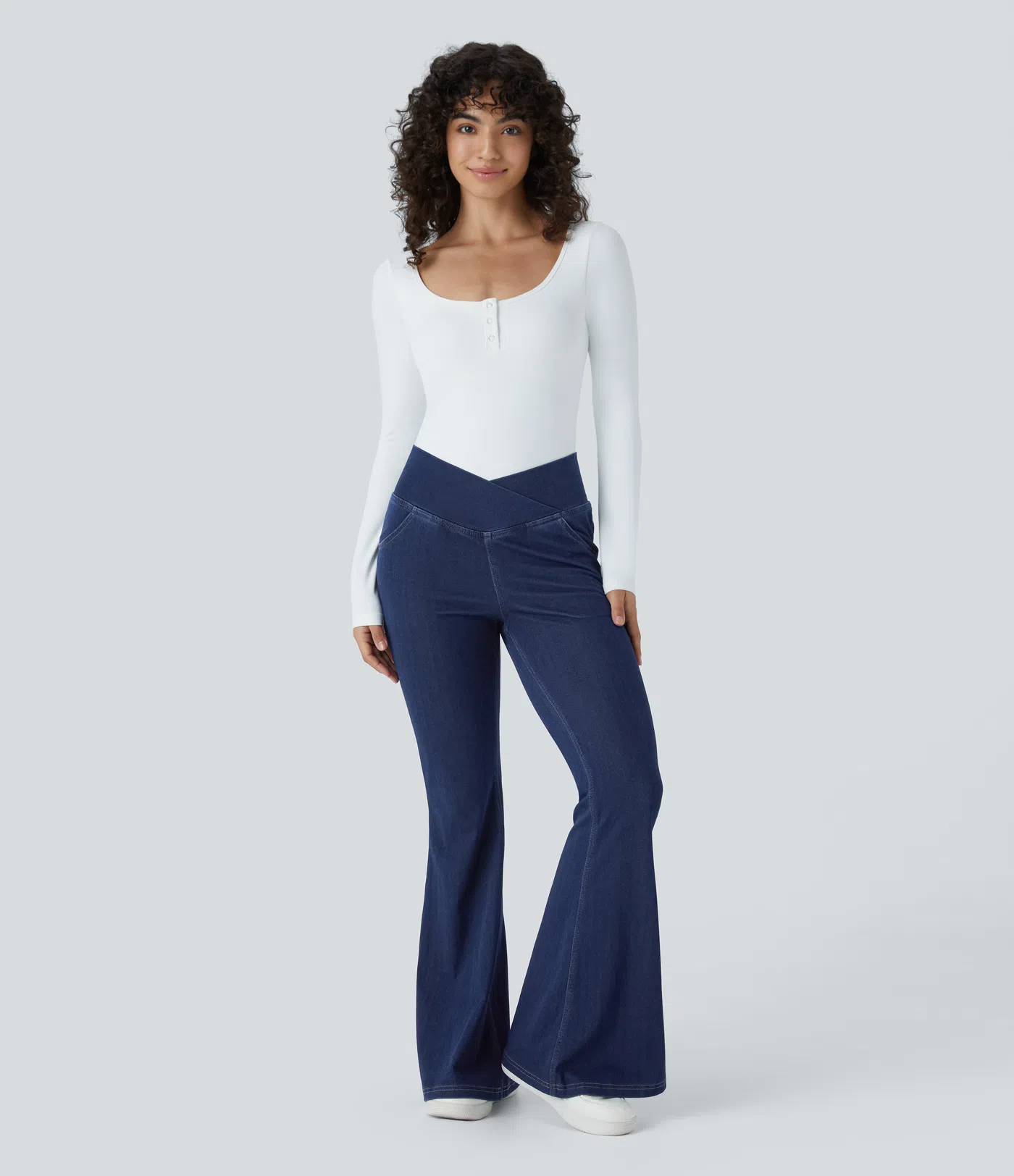 🔥8-PACK ONLY $25.98🔥Stretchy Denim High Waisted Crossover Flare Pants