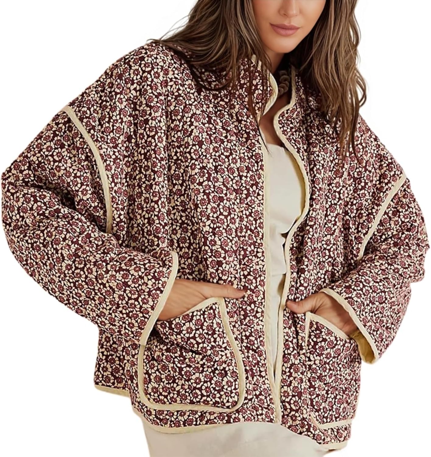 Women's Ditsy Floral Print Drop Shoulder Coat