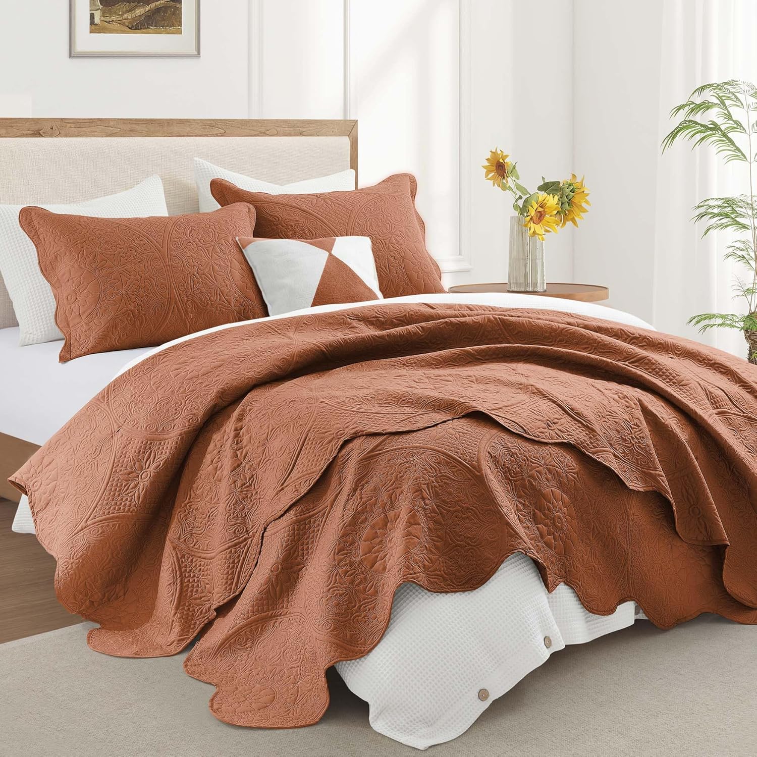 IR Imperial Rooms Twin Quilt Bedding Set Size (68” x 86”) + 1 Pillow Shams (20” x 26” + 2”) - 2 Pcs All Season Lightweight Reversible Microfiber Coverlet Floral Embossed Quilt Bedspread (Burgundy)