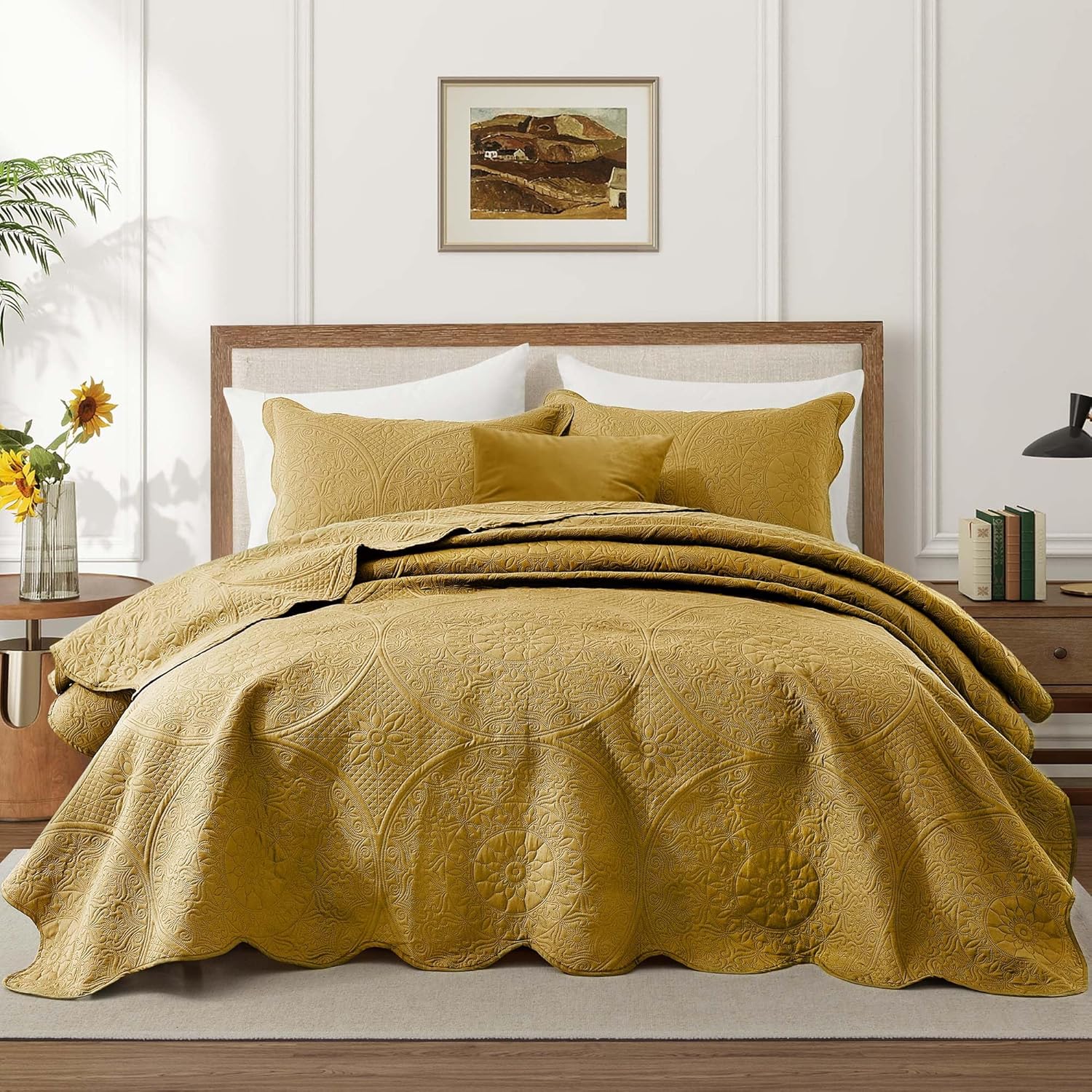 IR Imperial Rooms Twin Quilt Bedding Set Size (68” x 86”) + 1 Pillow Shams (20” x 26” + 2”) - 2 Pcs All Season Lightweight Reversible Microfiber Coverlet Floral Embossed Quilt Bedspread (Burgundy)