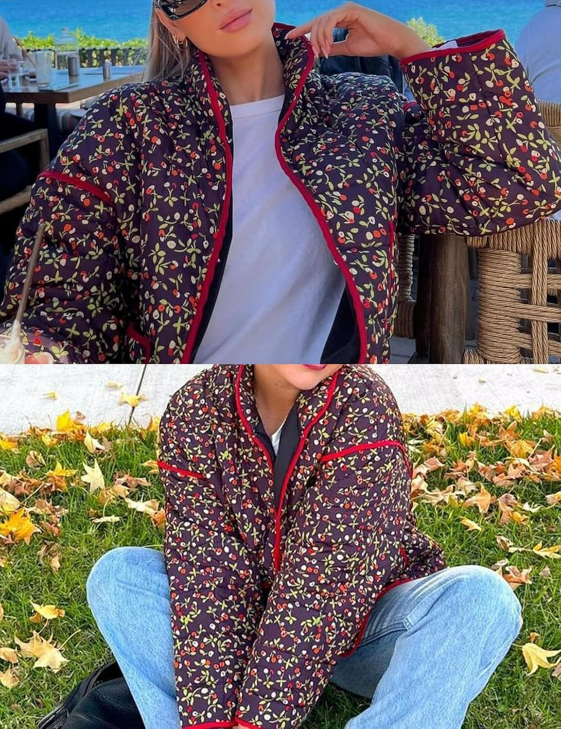 Women's Ditsy Floral Print Drop Shoulder Coat