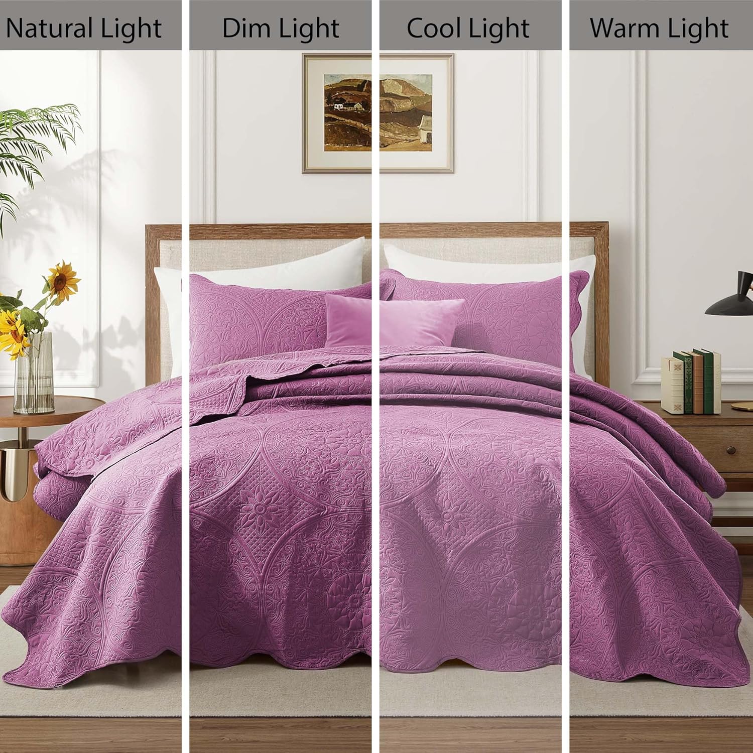 IR Imperial Rooms Twin Quilt Bedding Set Size (68” x 86”) + 1 Pillow Shams (20” x 26” + 2”) - 2 Pcs All Season Lightweight Reversible Microfiber Coverlet Floral Embossed Quilt Bedspread (Burgundy)