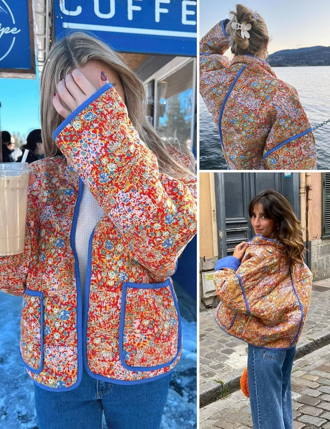 Women's Ditsy Floral Print Drop Shoulder Coat