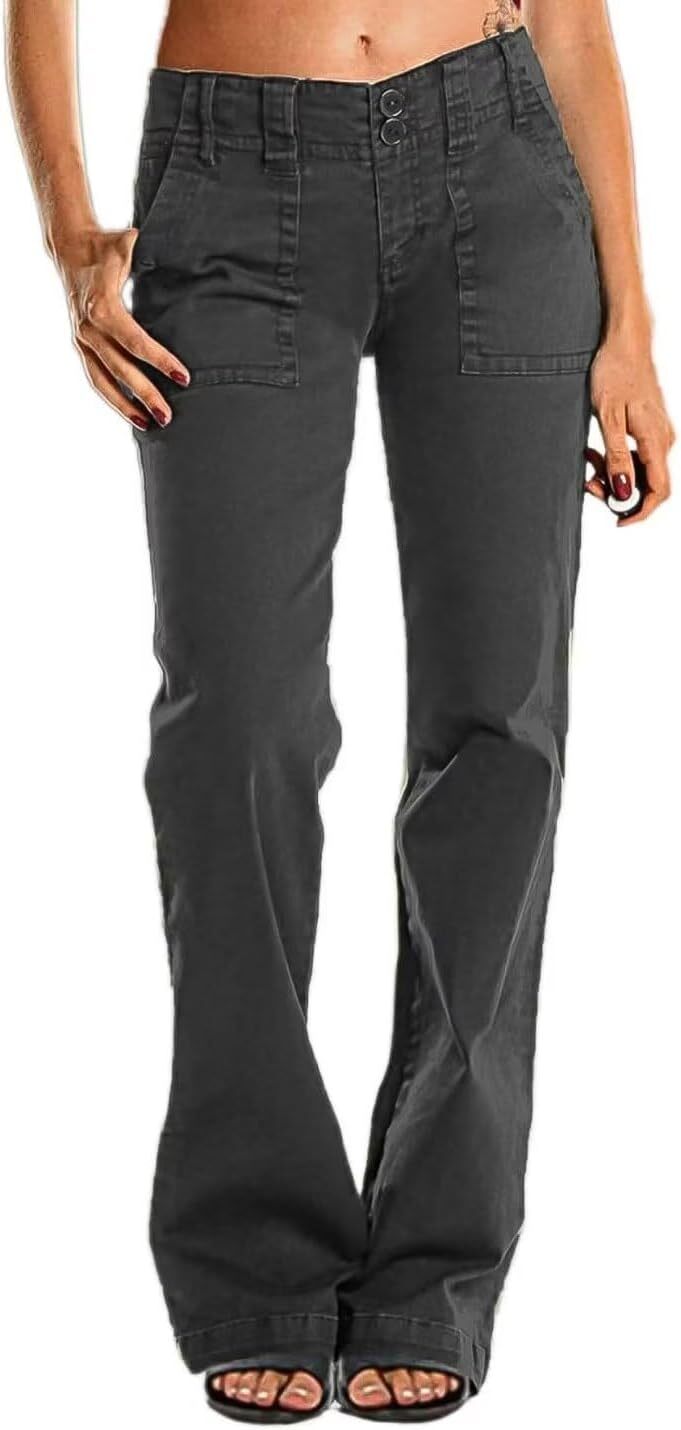 ⚡FINAL SALE⚡- Double Button Mid Waist Straight Leg Pants