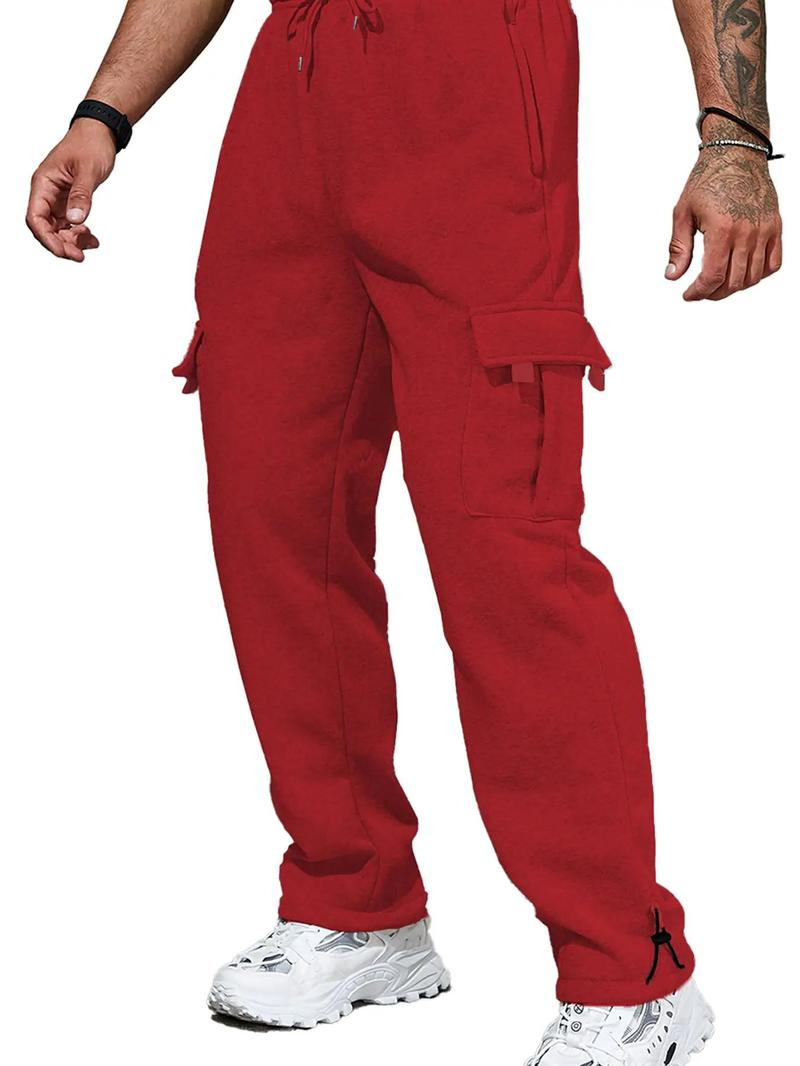 Men's Plain Pockets Drawstring Waist Wide Leg Pants