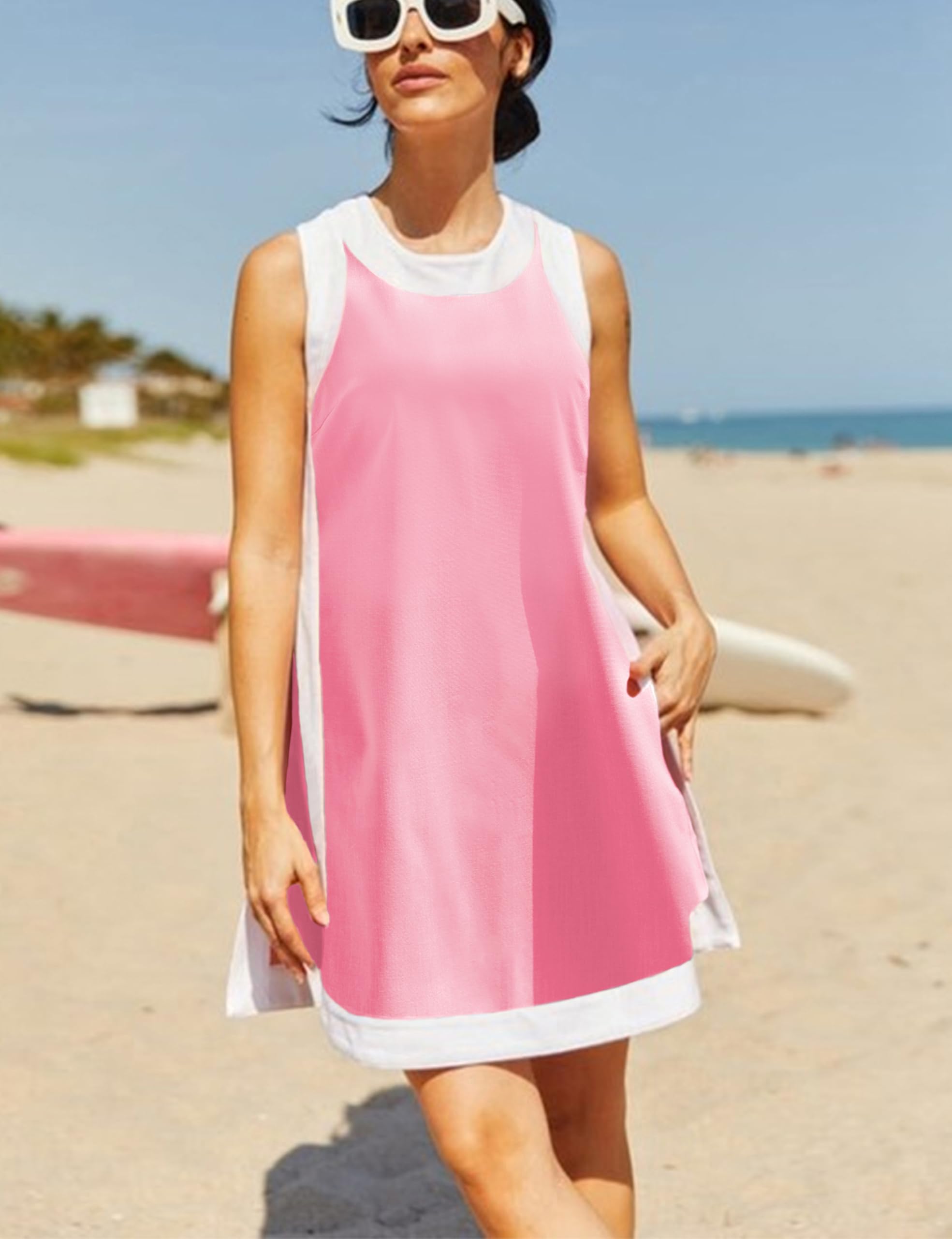 ⏰Hot Sale-Women's Casual Color Block Sleeveless Tops Matching Shorts with Pockets