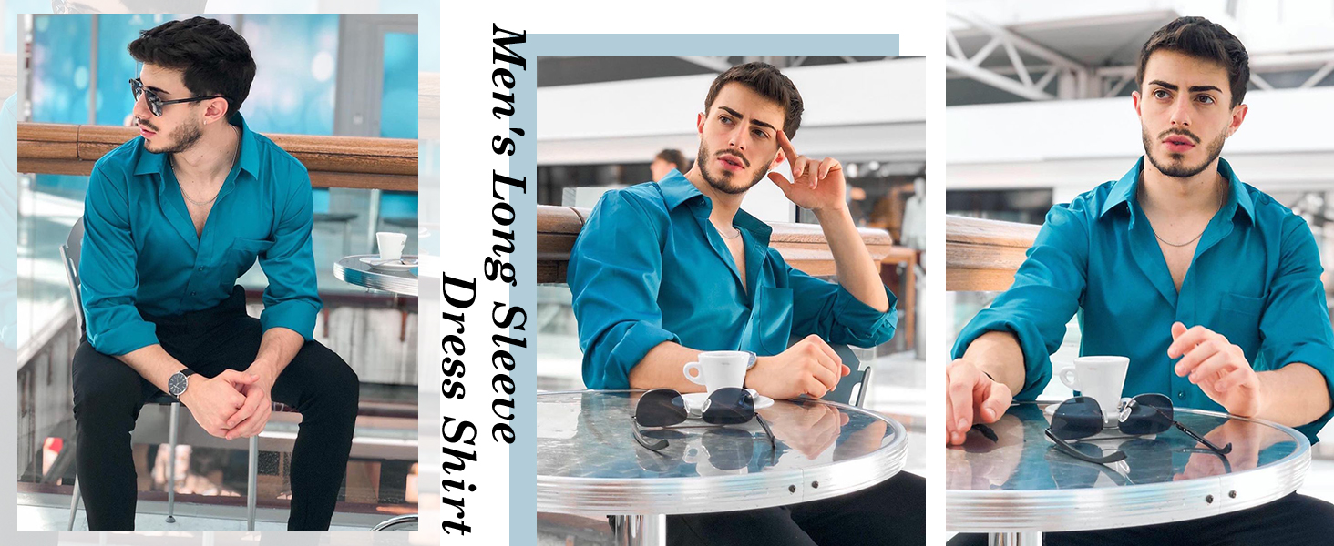 Alimens & Gentle Men's Dress Shirts Long Sleeve Wrinkle-Free Stretch Shirts
