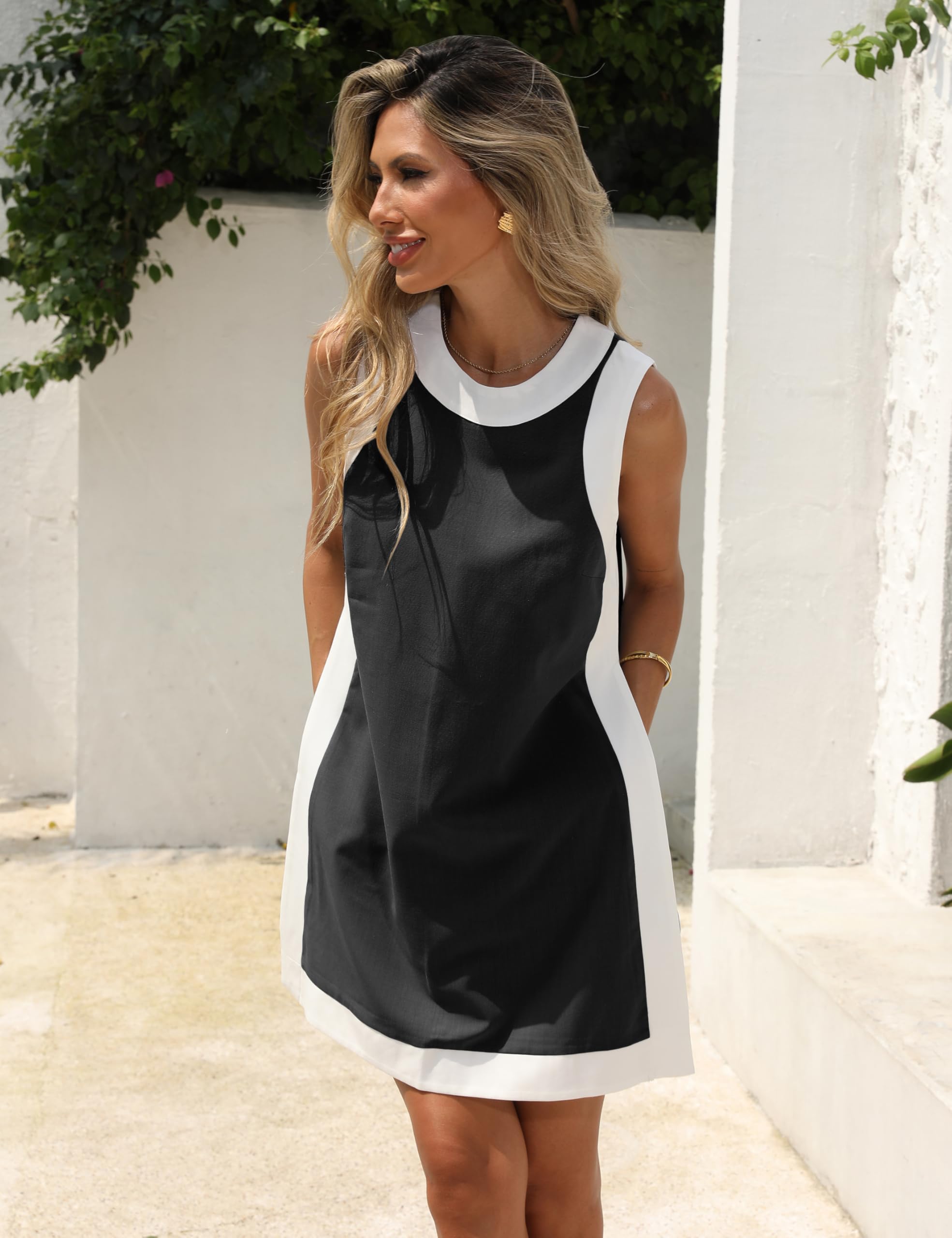 ⏰Hot Sale-Women's Casual Color Block Sleeveless Tops Matching Shorts with Pockets