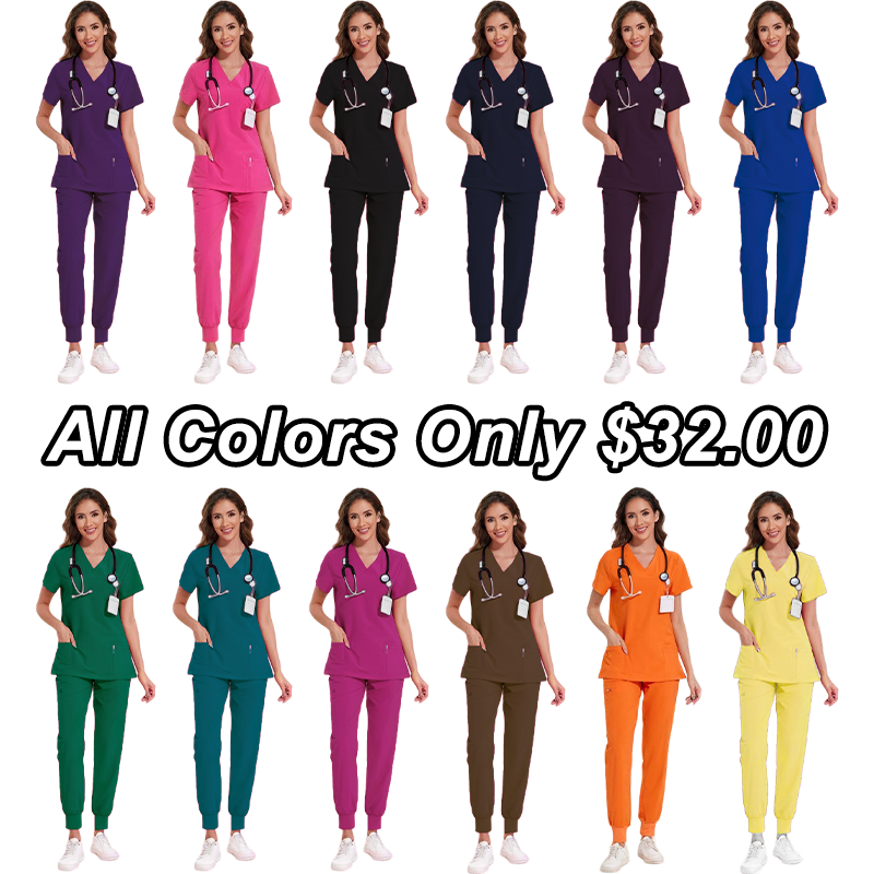 🔥8-PACK ONLY $25.98🔥Women's Vitality Set - Stretch V-Neck Scrub Top and Jogger Pants