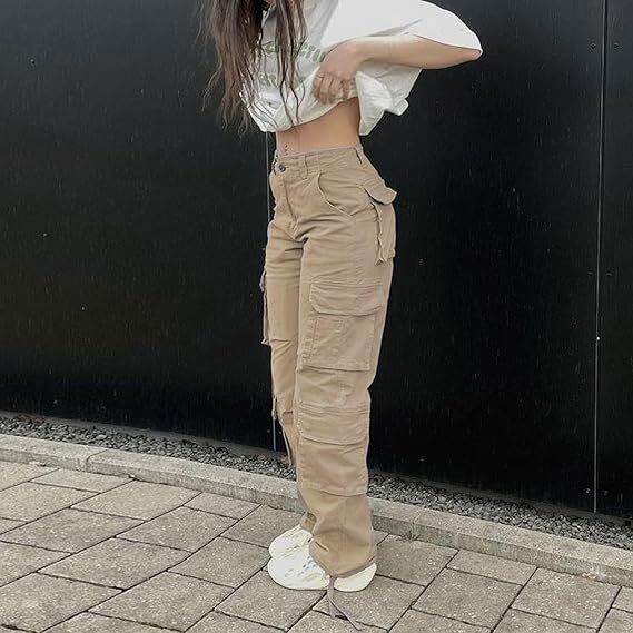 🔥8 Packs Only $25.98 🔥High Waisted Cargo Pants for Women with Pockets Streetwear