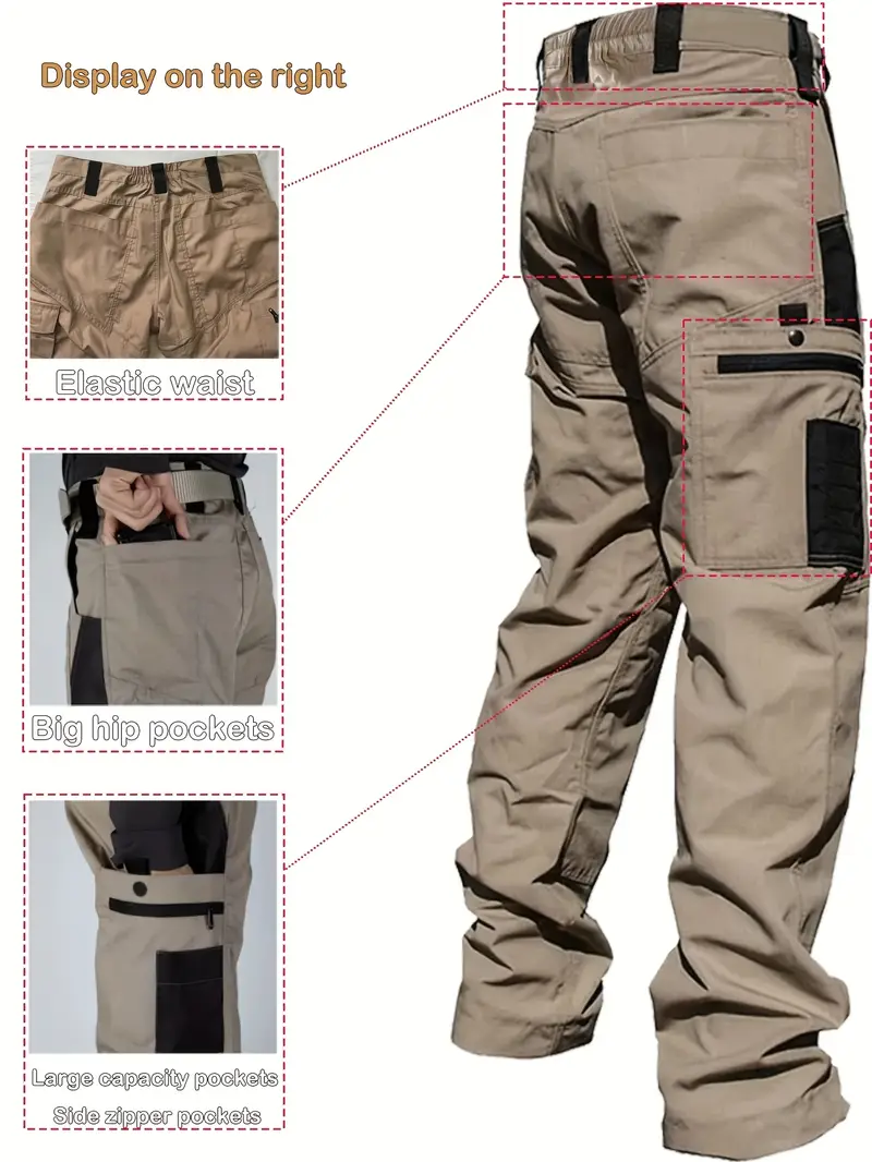 mens cargo pants with multiple pockets casual straight leg design for outdoor hiking and travel beige cargo pants khaki 2