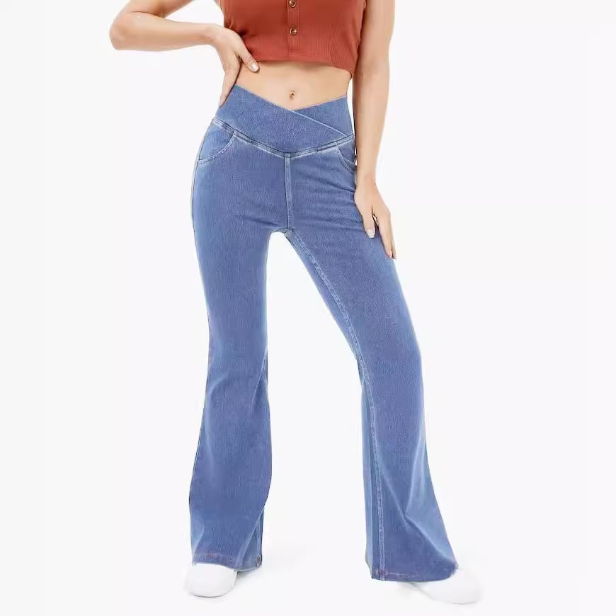 🔥8-PACK ONLY $25.98🔥Stretchy Denim High Waisted Crossover Flare Pants