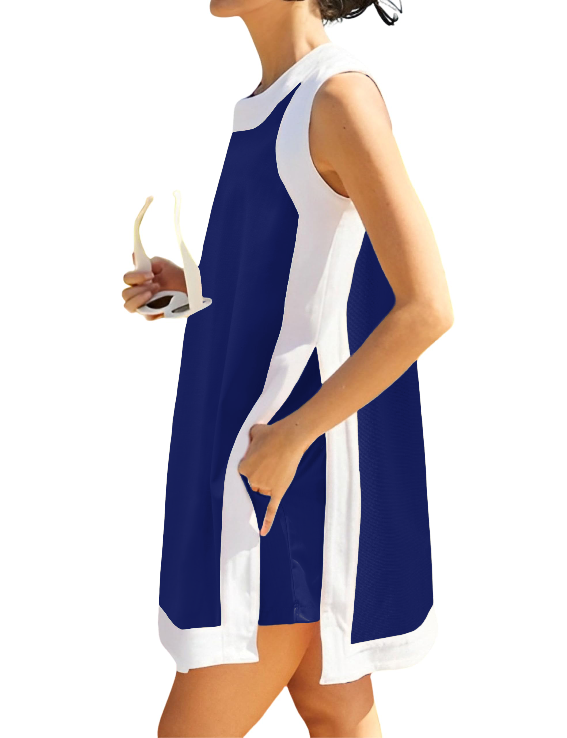 ⏰Hot Sale-Women's Casual Color Block Sleeveless Tops Matching Shorts with Pockets