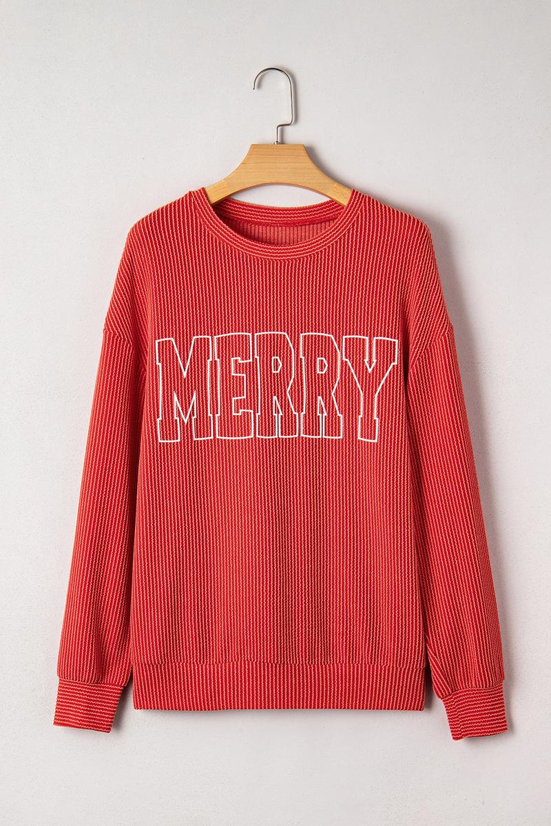 Znacicc Womens MERRY Graphic Christmas Two Piece Set Christmas Outfit Corduroy Corded  Long Sleeve Top and Shorts Winteroutfit Matching Set Comfort Fabric