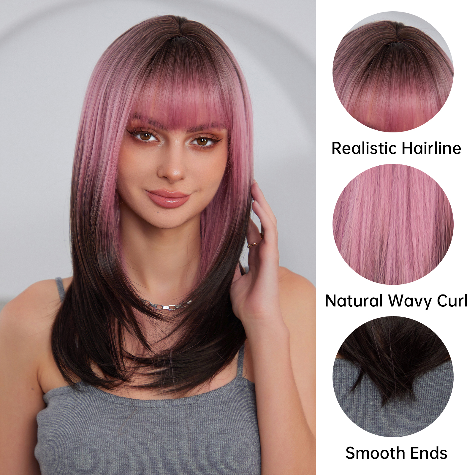 Ombre Pink Straight Synthetic Hair Wigs