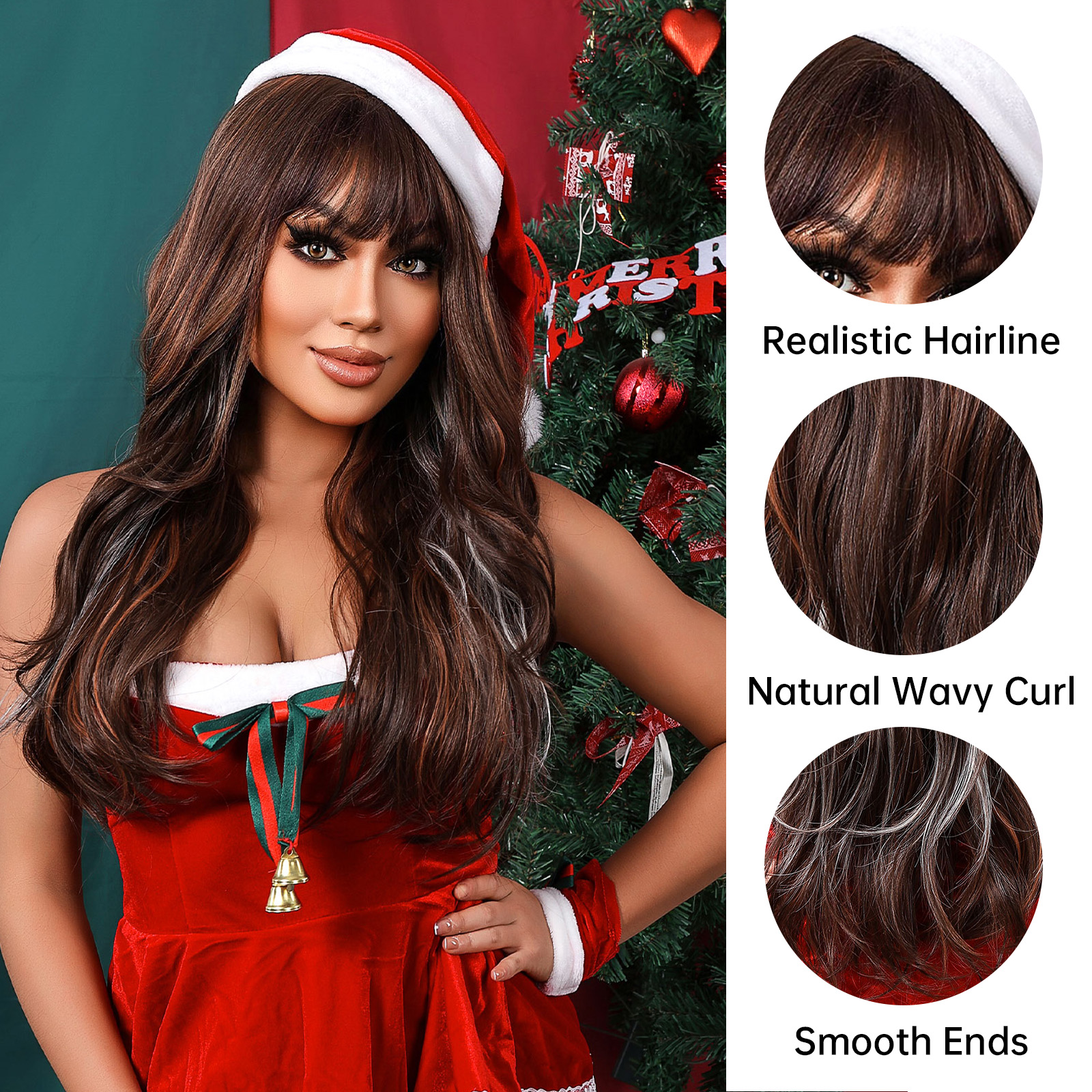Ombre Brown Wavy Christmas synthetic wigs