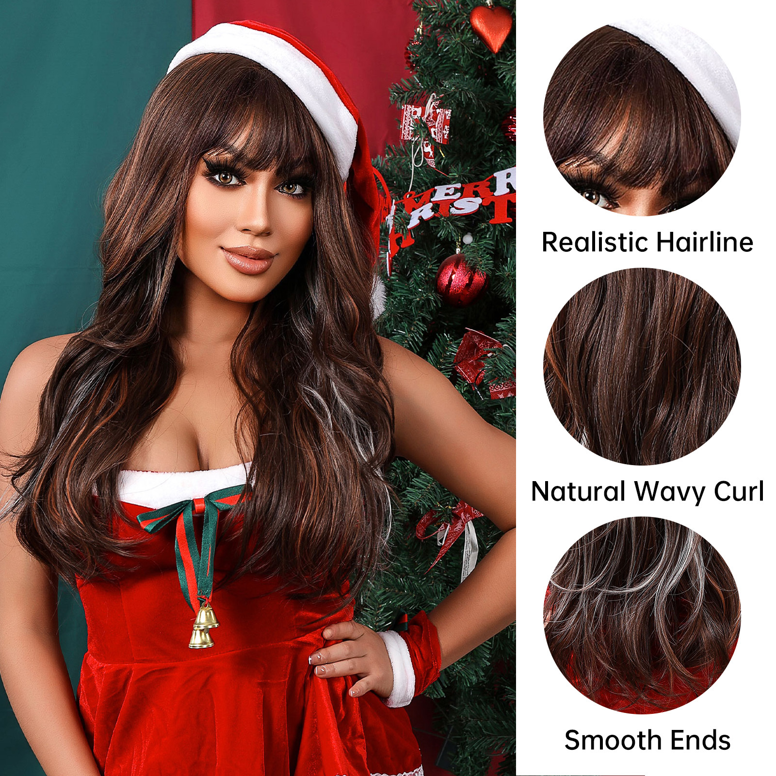 Ombre Brown Wavy Christmas synthetic wigs