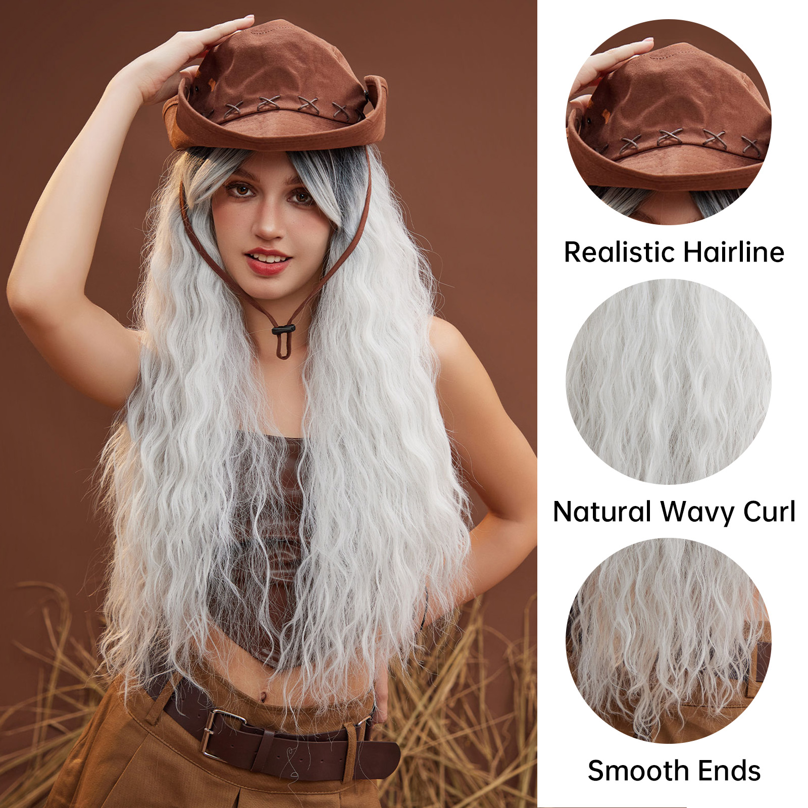 Ombre Grey White Curly Synthetic Wig