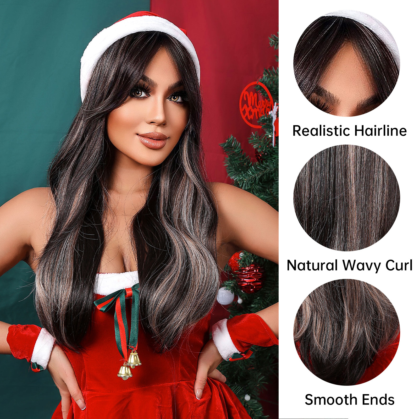 Long Ombre Brown wave Highlight Synthetic Wig wave