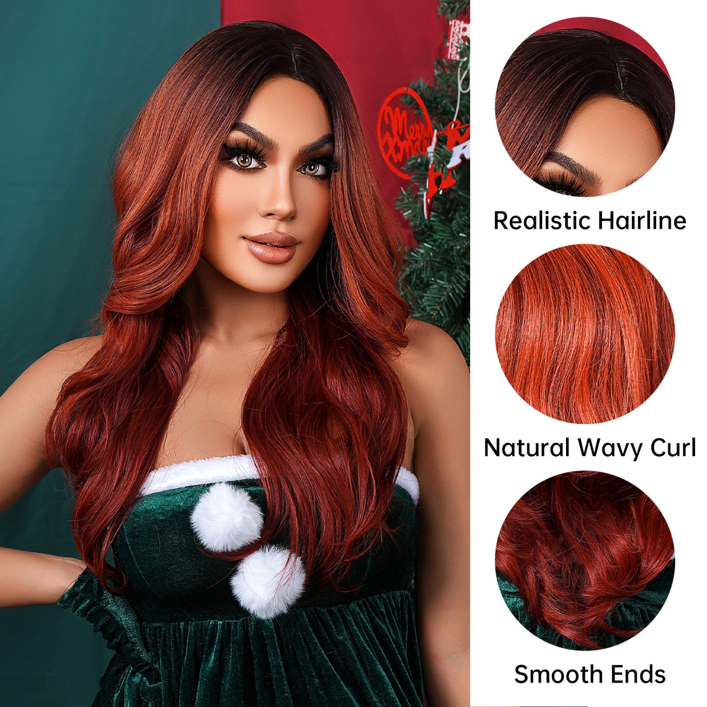 Long Dark Brown wave  Synthetic Wig  