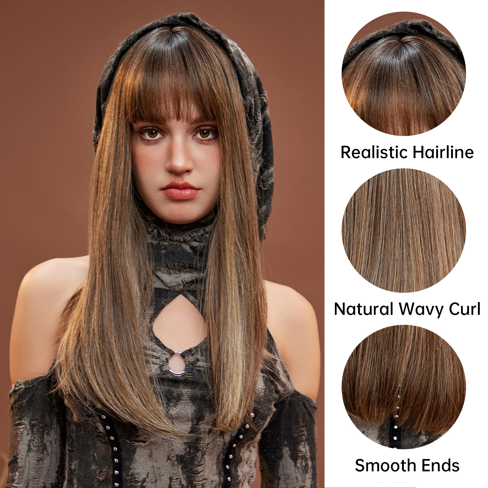 Ombre Brown Long Straight Synthetic Wig