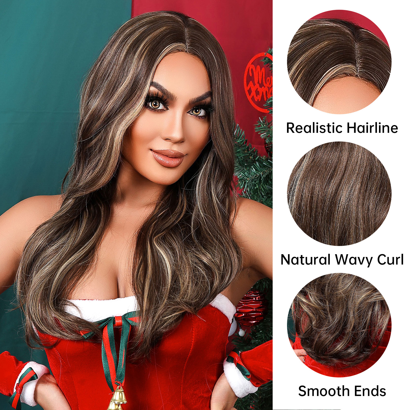 Ombre Highlight  Long wave Brown Synthetic Wig