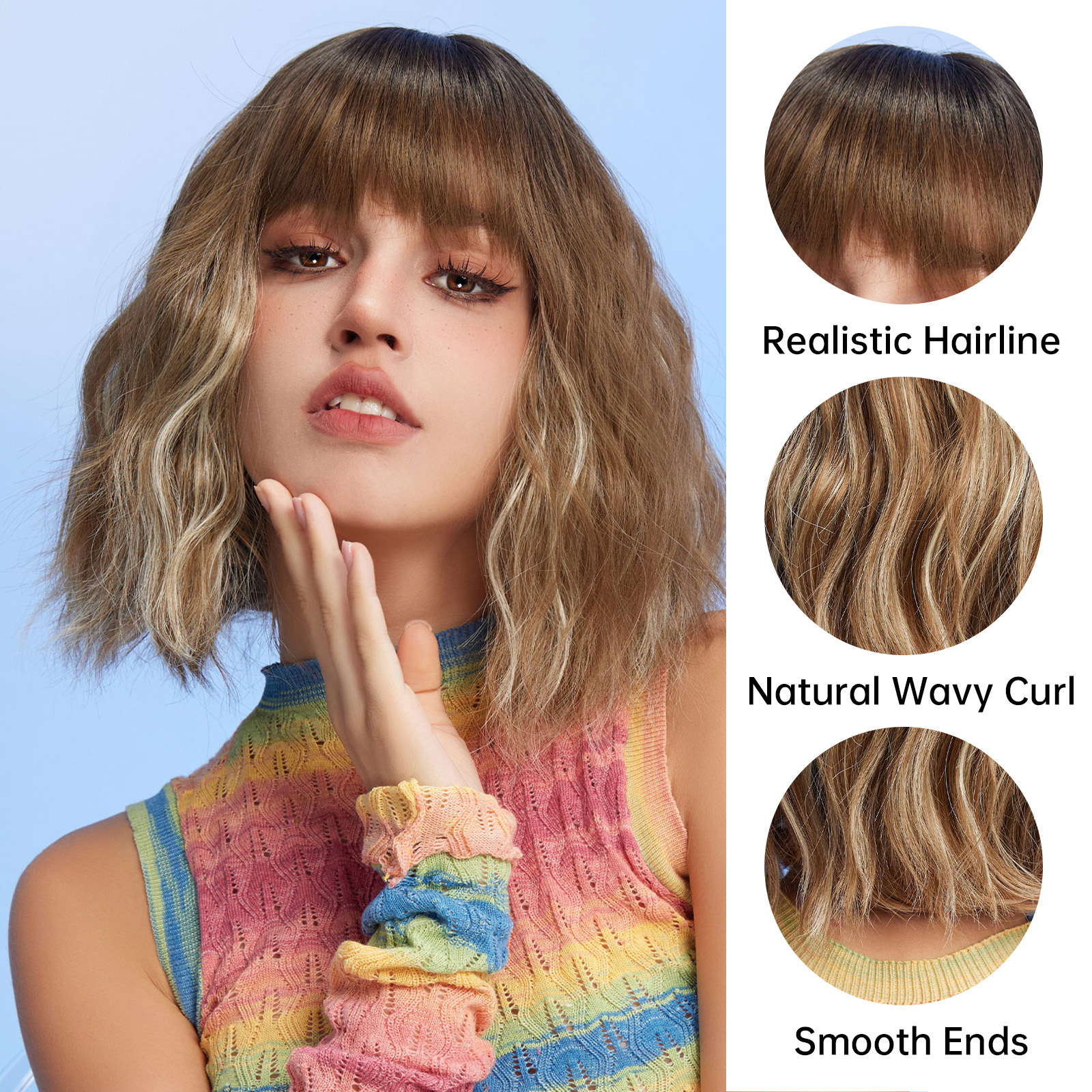 ombre blonde bob curly synthetic wigs