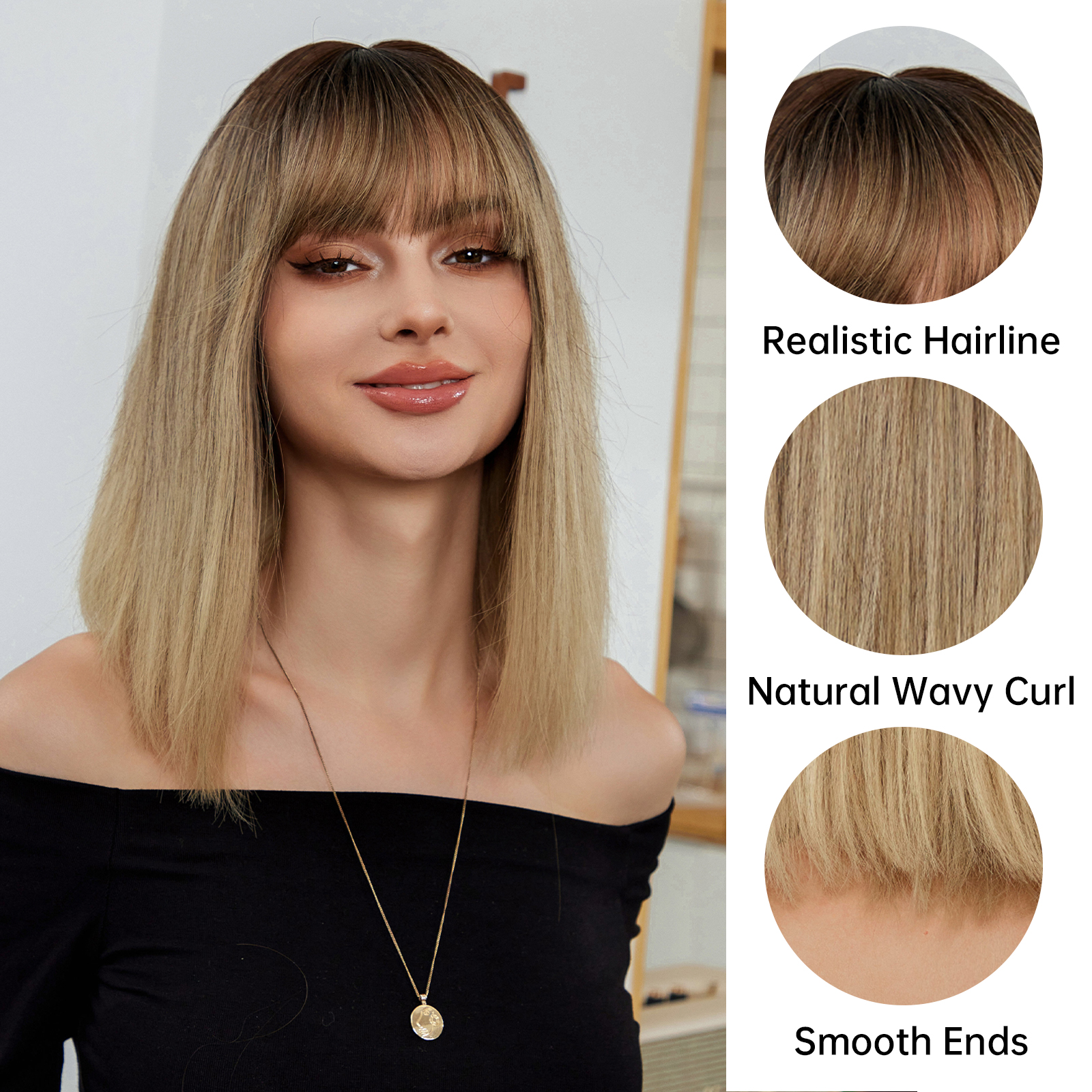 Ombre Blonde Brown Straight Synthetic Wig
