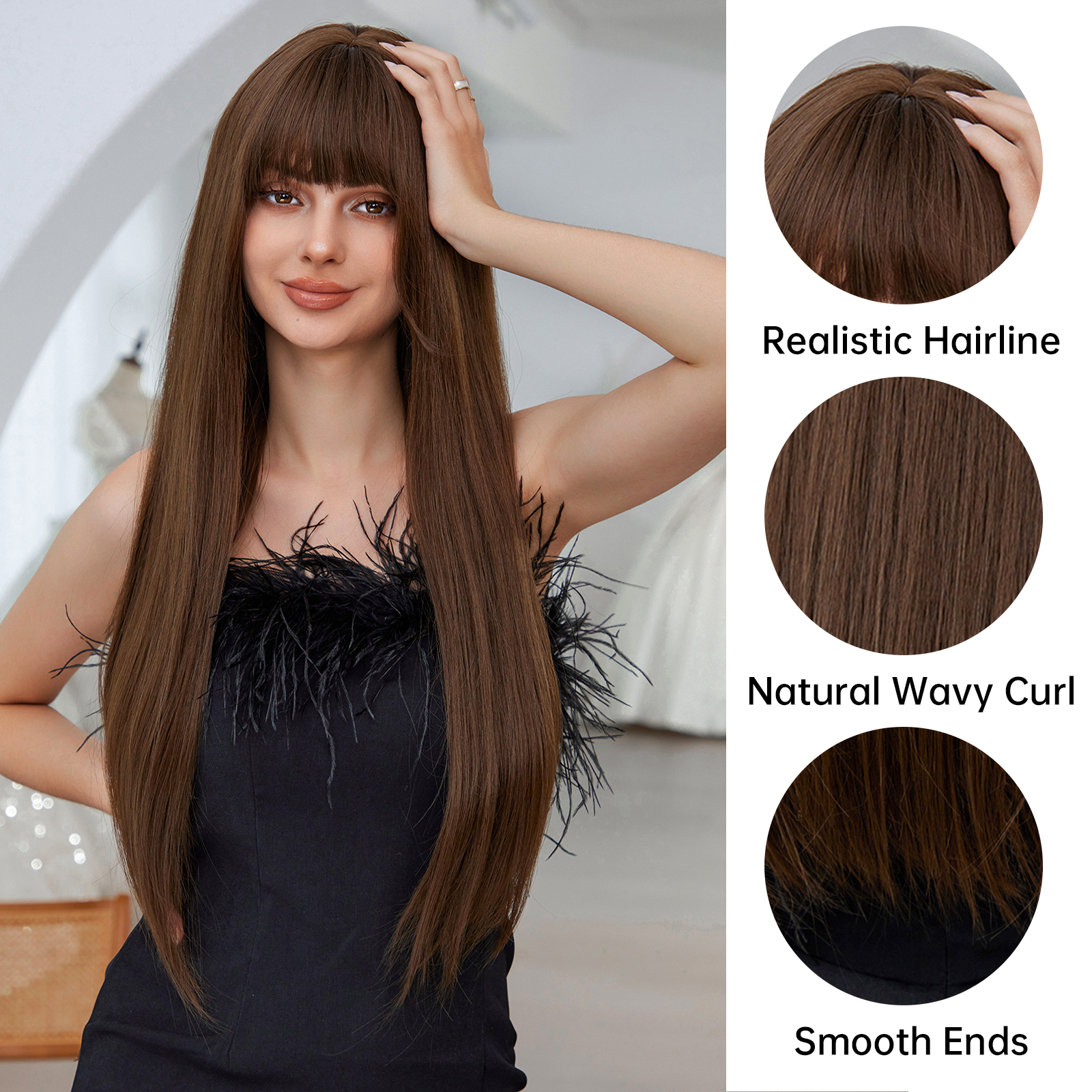 Dark Brown Straight Long Synthetic Wig