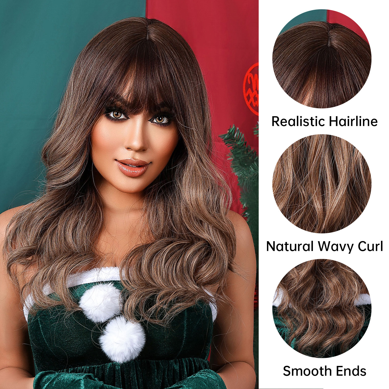 Brown Wavy Christmas synthetic wigs