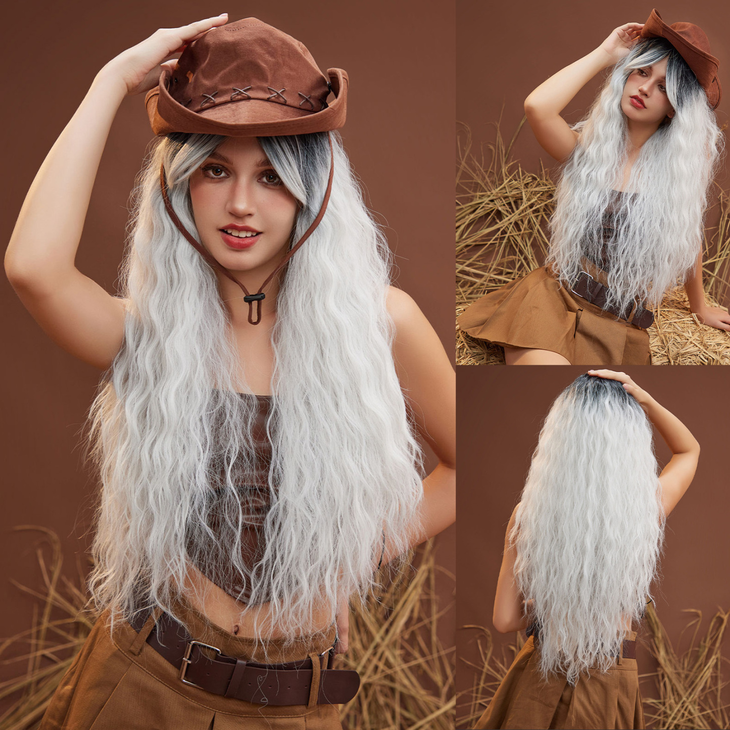 Ombre Grey White Curly Synthetic Wig