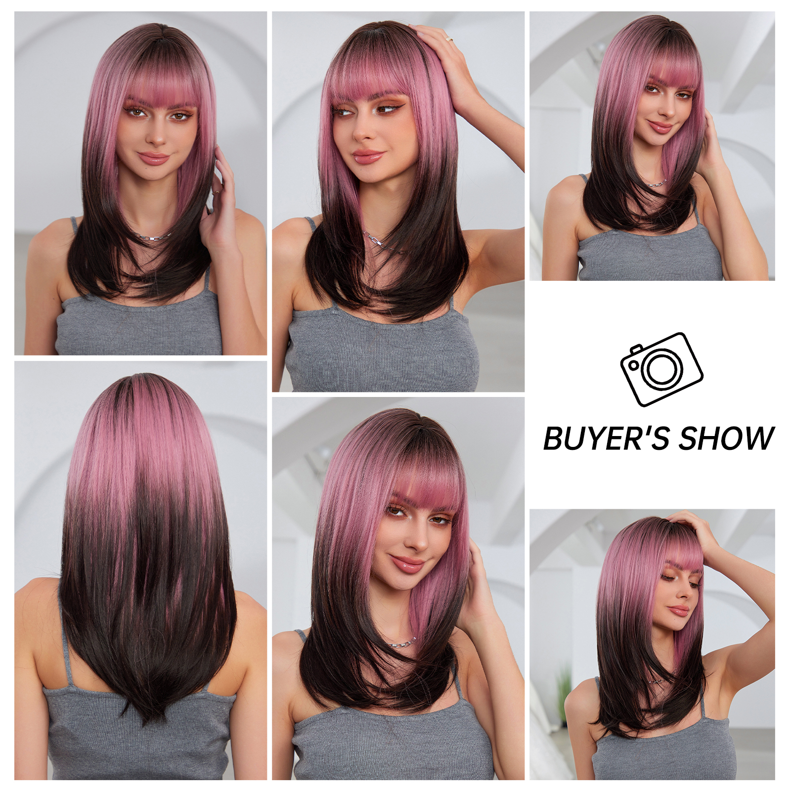 Ombre Pink Straight Synthetic Hair Wigs