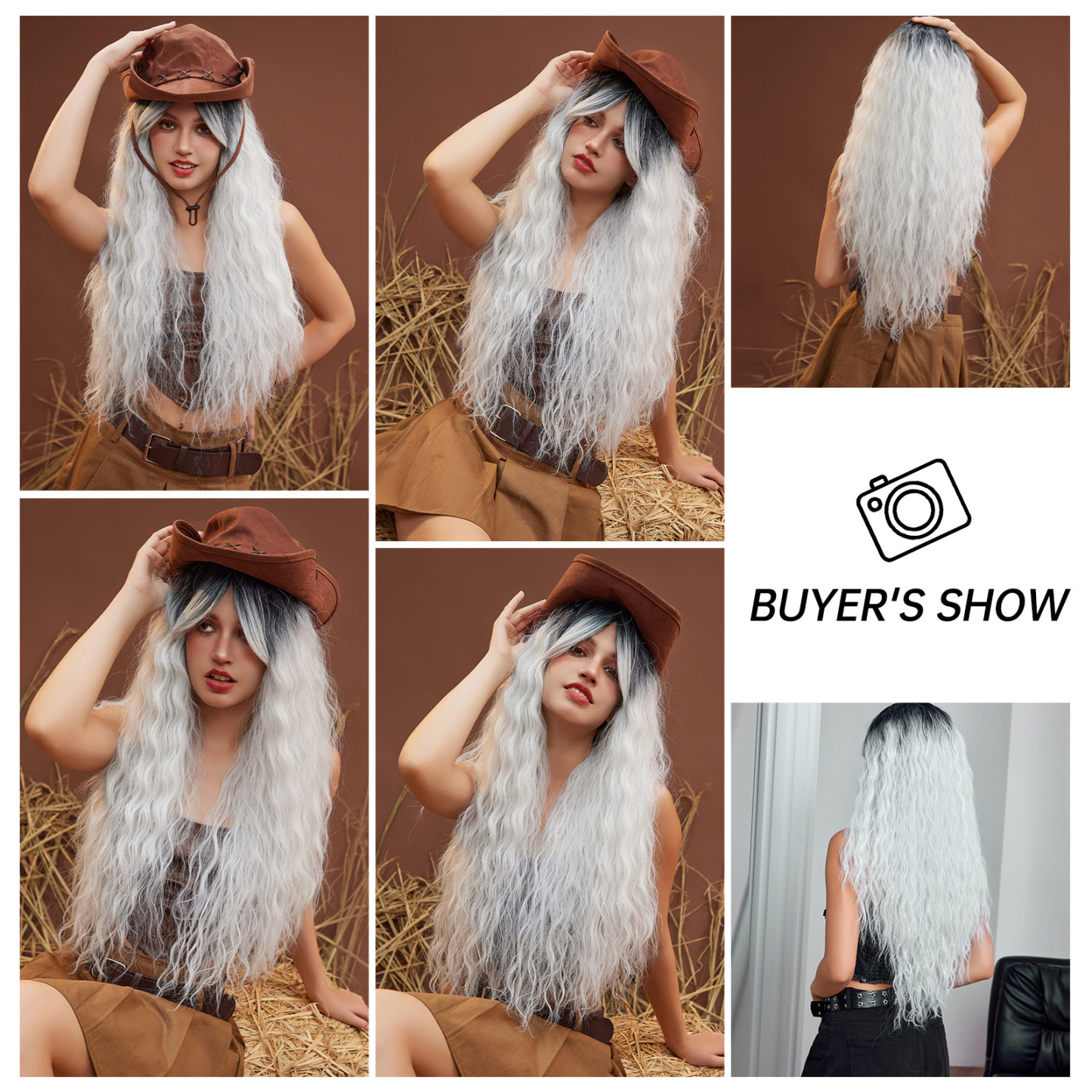 Ombre Grey White Curly Synthetic Wig