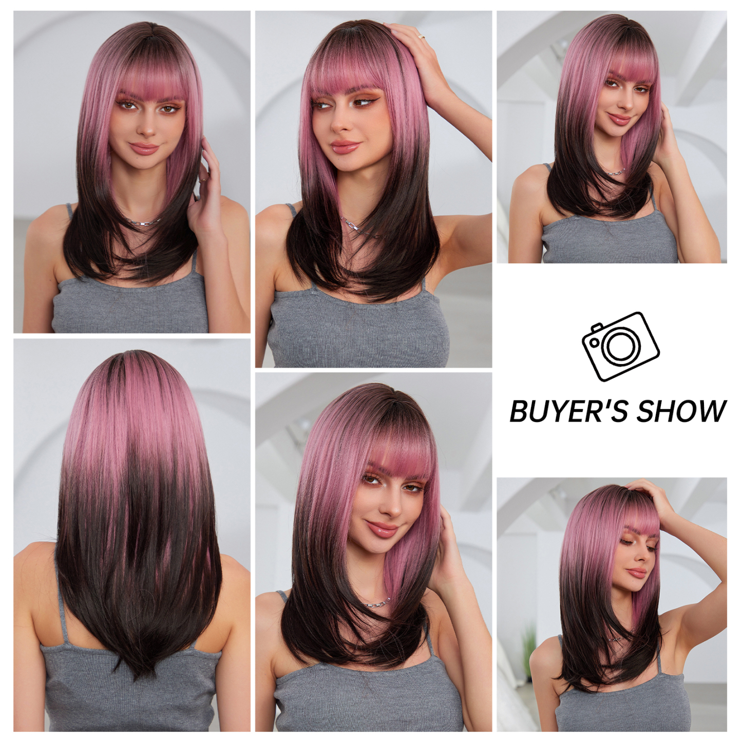Ombre Pink Straight Synthetic Hair Wigs