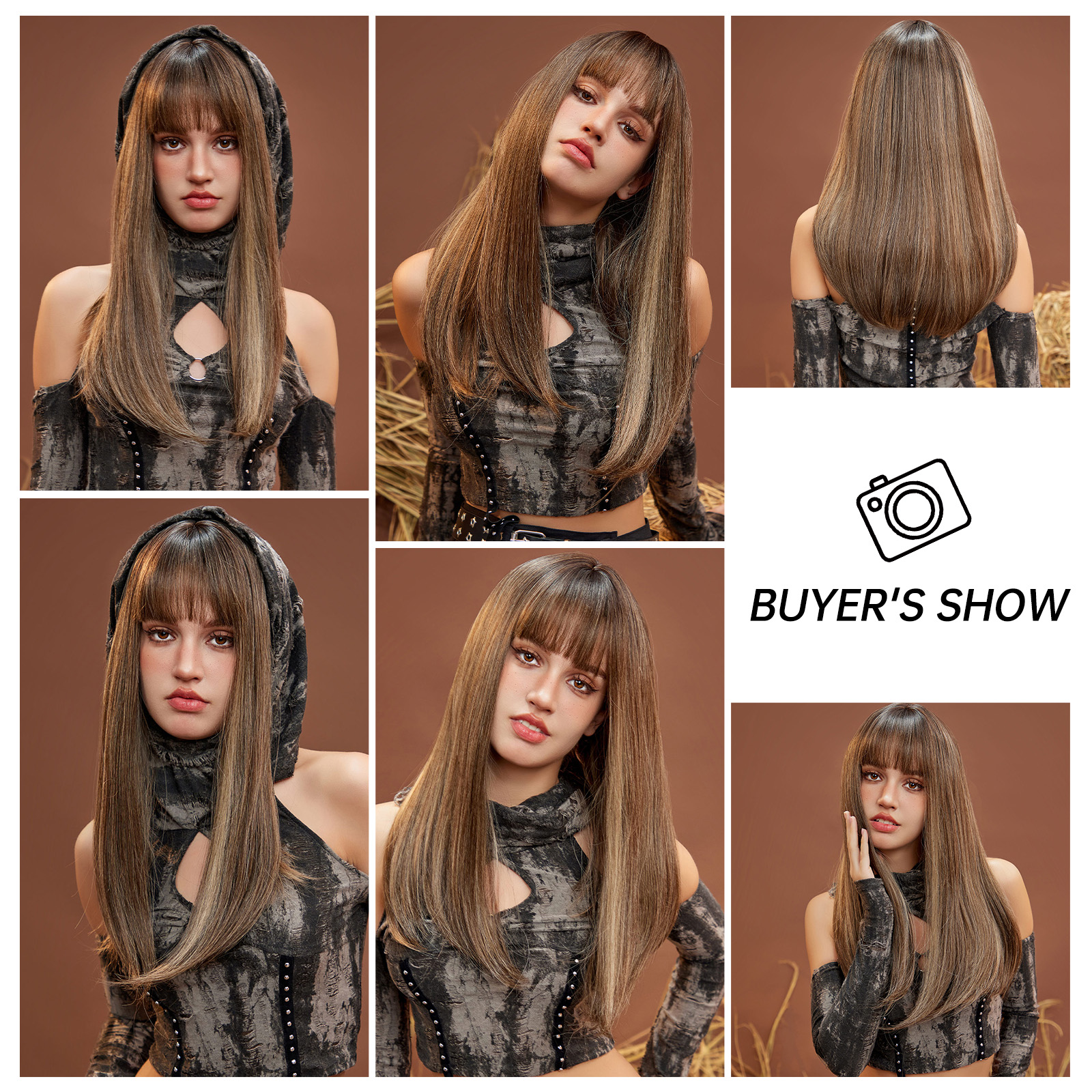 Ombre Brown Long Straight Synthetic Wig