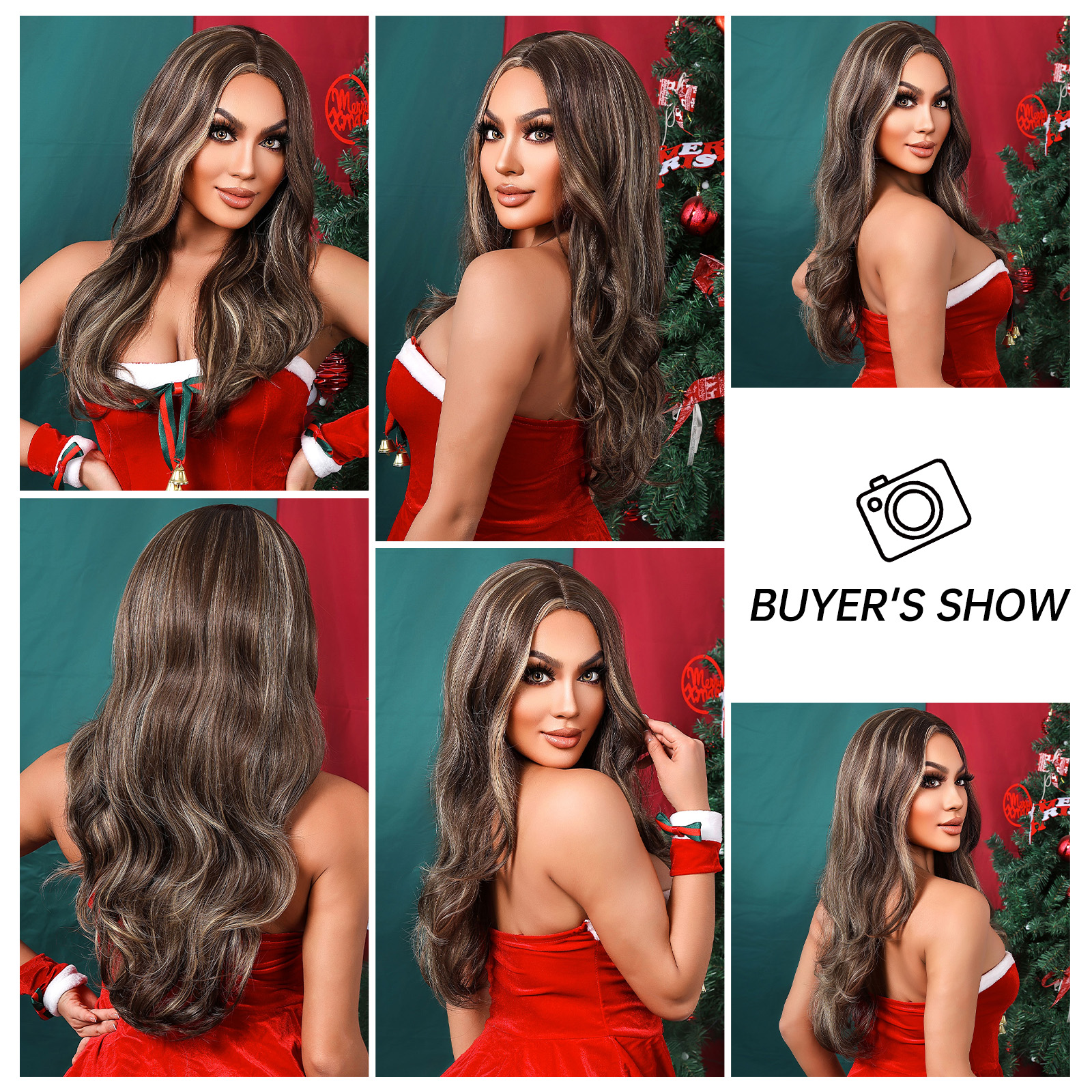 Ombre Highlight  Long wave Brown Synthetic Wig