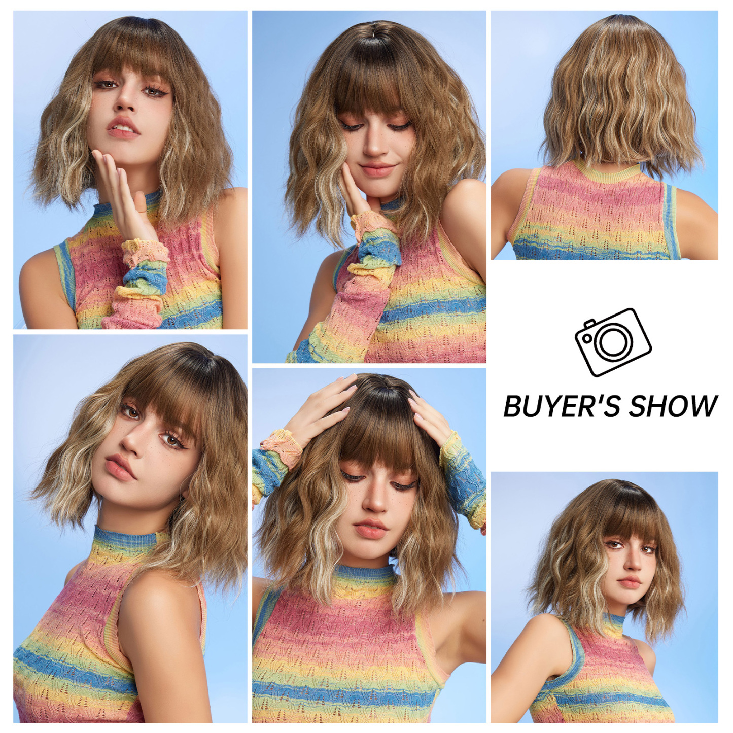 ombre blonde bob curly synthetic wigs