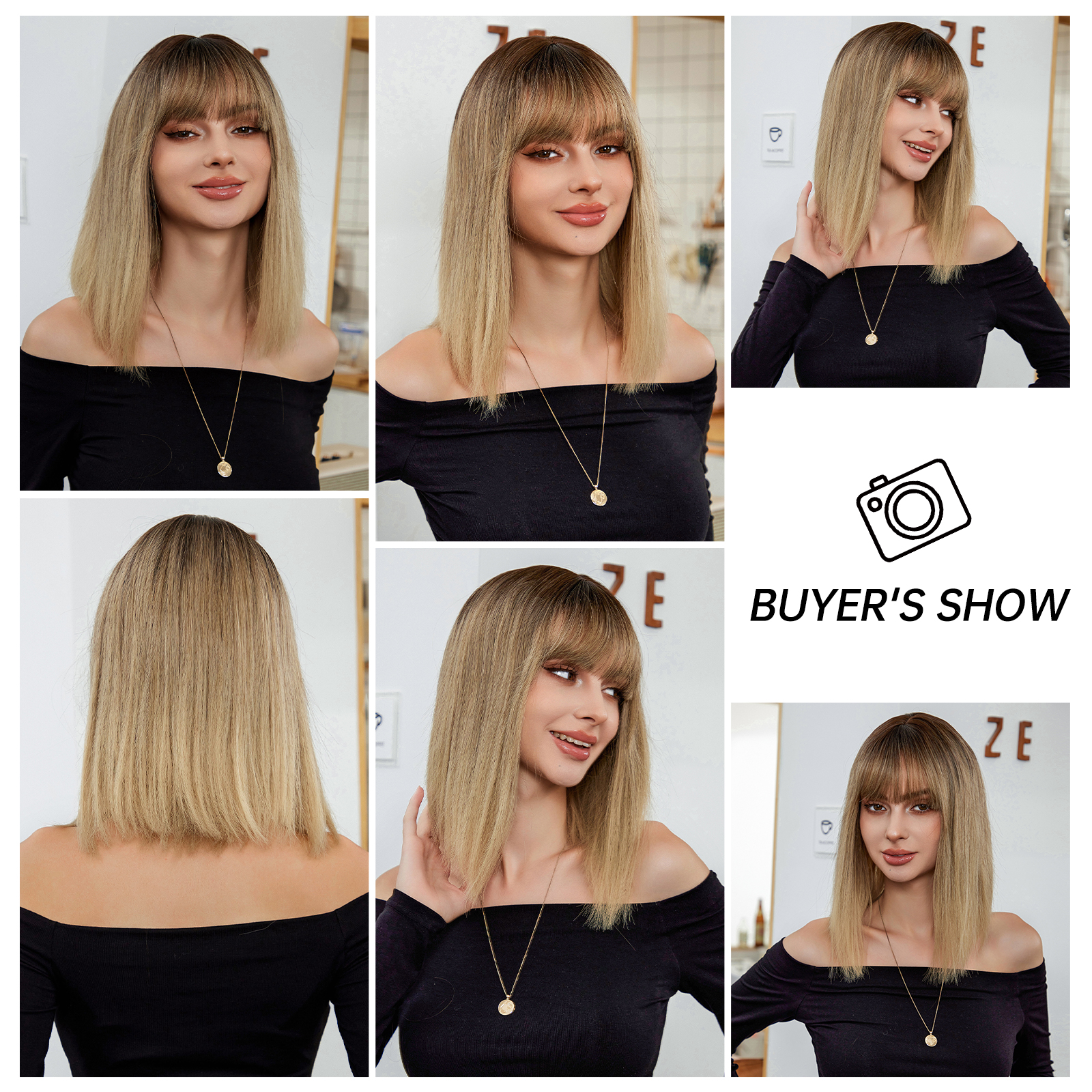 Ombre Blonde Brown Straight Synthetic Wig