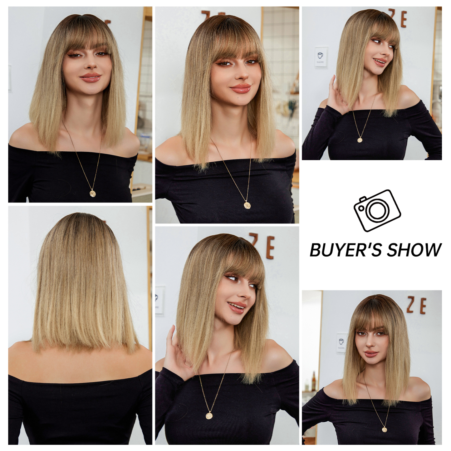 Ombre Blonde Brown Straight Synthetic Wig