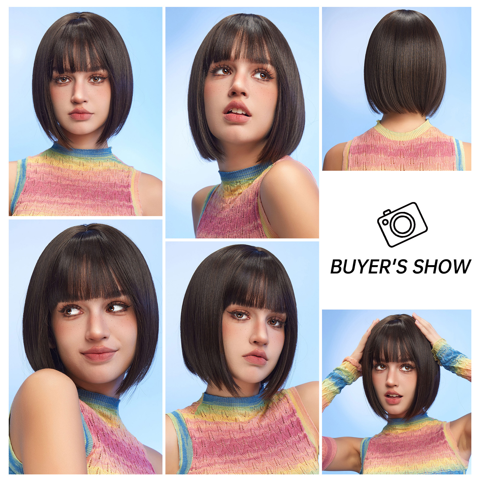 Black bob Straight synthetic wigs