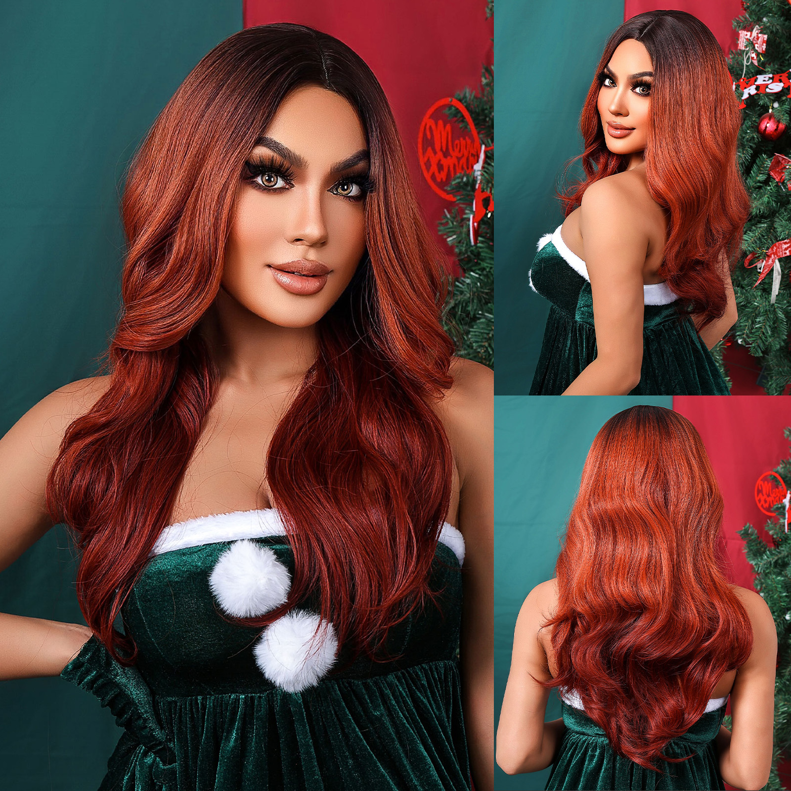 Long Dark Brown wave  Synthetic Wig  