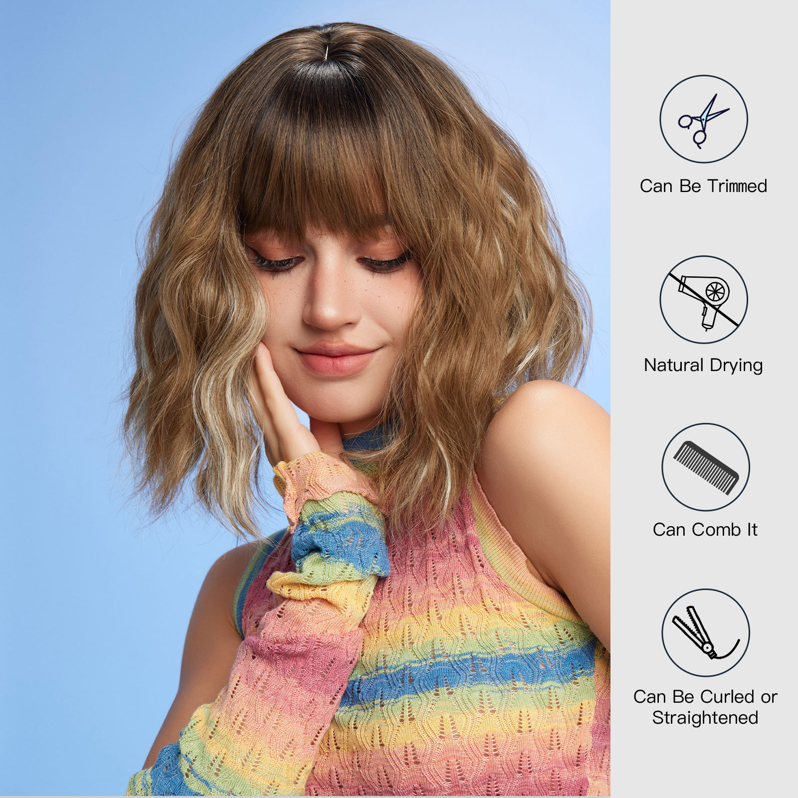 ombre blonde bob curly synthetic wigs